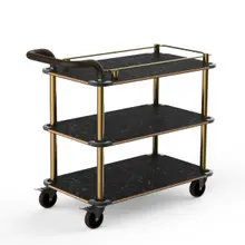 Mogogo - Roll'n 41" x 21" x 36.5" Black Marble / Brushed Brass Top Border Cart W/ Bumper & Leather Handle - MGCRNX02MBXX