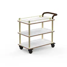 Mogogo - Roll'n 41" x 21" x 36.5" White Carrera / Brushed Brass Top Border Cart W/ Leather Handle - MGCRNX02CBXX