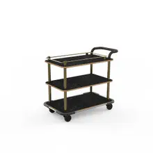 Mogogo - Roll'n 42.5" x 24" x 36" Black Marble / Brushed Brass Top Border Cart W/ Bumper & Leather Handle - MGCRNX08MBXX