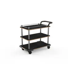 Mogogo - Roll'n 42.5" x 24" x 36" Black Marble / Brushed Stainless Steel Top Border Cart W/ Bumper & Leather Handle - MGCRNX08MSXX