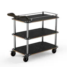 Mogogo - Roll'n 41.5" x 21" x 36" Black Marble / Brushed Stainless Steel Top Border Cart W/ Bumper & Leather Handle - MGCRNX02MSXX