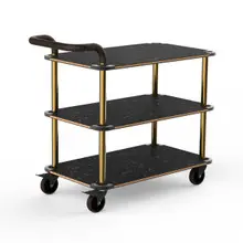 Mogogo - Roll'n 41.5" x 21" x 36" Black Marble / Brushed Brass Service Cart W/ Leather Handle - MGCRNX01MBXX
