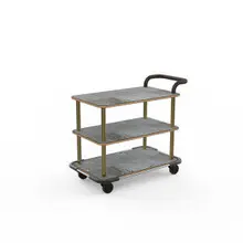 Mogogo - Roll'n 42.5" x 24" x 36.5" Grey Slate / Brushed Brass Service Cart W/ Bumper & Leather Handle - MGCRNX11GBXX