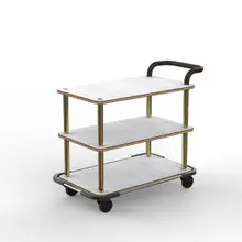 Mogogo - Roll'n 42.5" x 24" x 36.5" White Carrera / Brushed Brass Service Cart W/ Bumper & Leather Handle - MGCRNX11CBXX