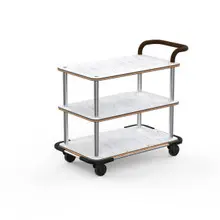 Mogogo - Roll'n 42.5" x 24" x 36.5" White Carrera / Brushed Stainless Steel Service Cart W/ Bumper & Leather Handle - MGCRNX11CSXX