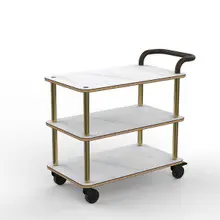 Mogogo - Roll'n 41.5" x 21" x 36" White Carrera / Brushed Brass Service Cart W/ Leather Handle - MGCRNX01CBXX