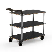 Mogogo - Roll'n 41.5" x 21" x 36" Black Marble / Brushed Stainless Steel Service Cart W/ Bumper & Leather Handle - MGCRNX01MSXX