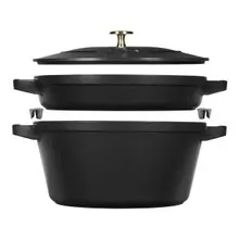 Staub - 4.2 Qt Black Stackable 3 Pc Cocotte & Skillet Set - 1010877