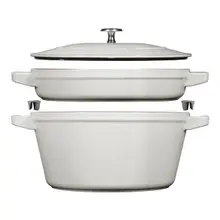 Staub - 4.2 Qt White Truffle Stackable 3 Pc Cocotte & Skillet Set - 1010879