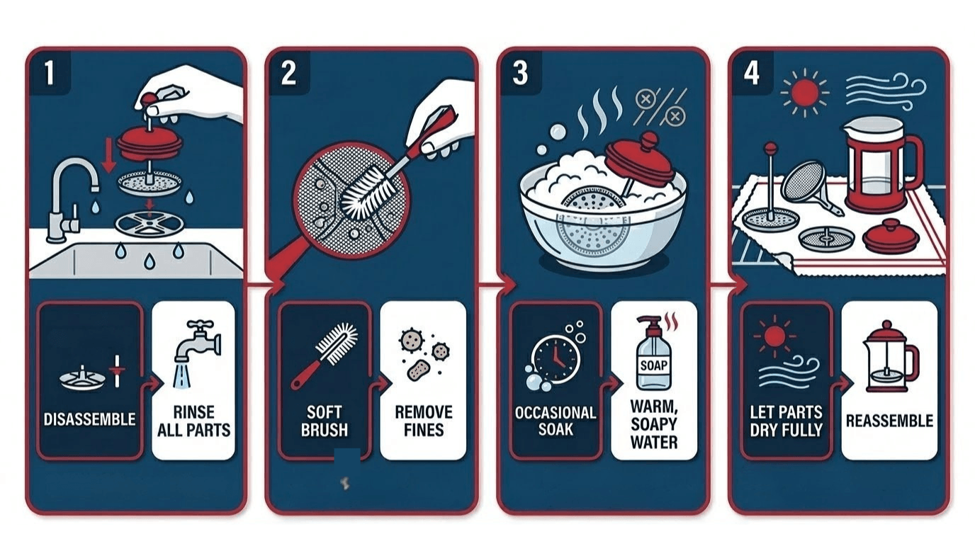 cleaning a french press step by step
