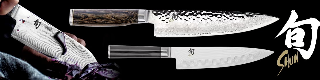 Shun knives with sleek, razor-sharp blades and ergonomic handles